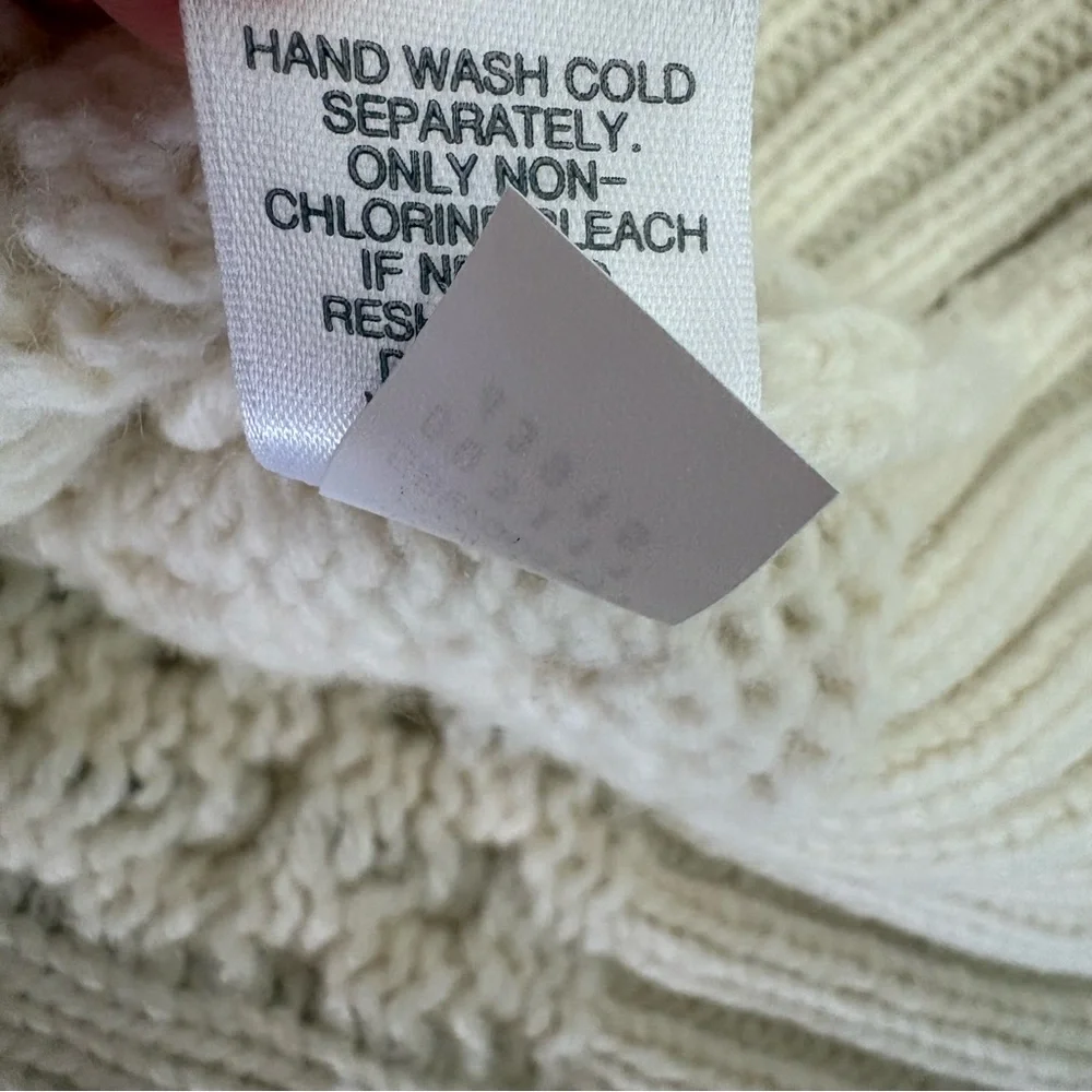 J. Jill Ivory Cream Cable Knit Lambswool Blend Fisherman Sweater Sz L Classic - Picture 10 of 10